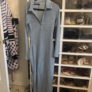 Missguided+ Textured Long Sleeve Dress in Blue